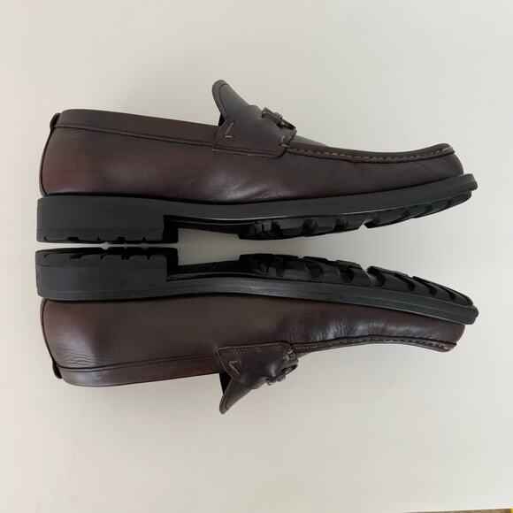 Ferragamo David Gancini Bit Leather Loafers Lug Sole Slip-On Shoes Mens 12D main image 4